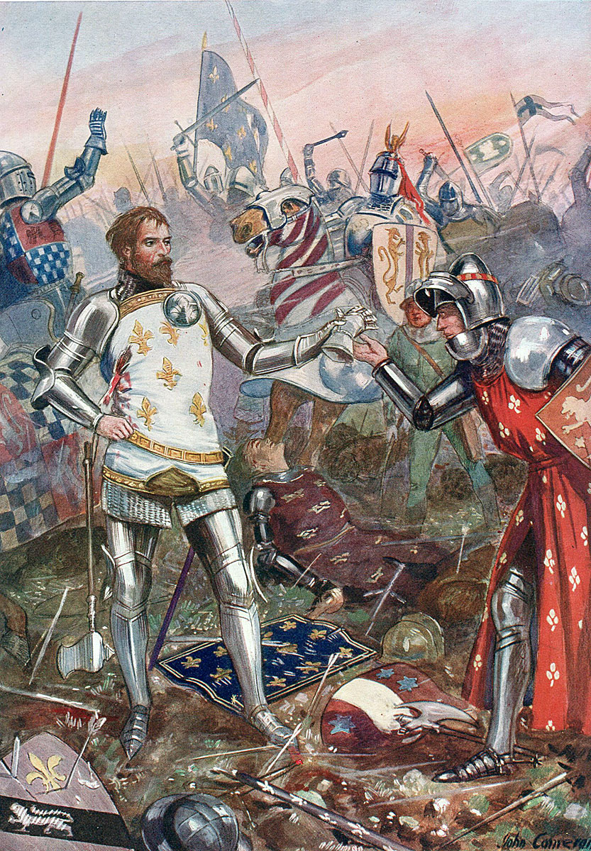 King John of France surrendering himself to the English at the Battle of Poitiers on 19th September 1356 in the Hundred Years War