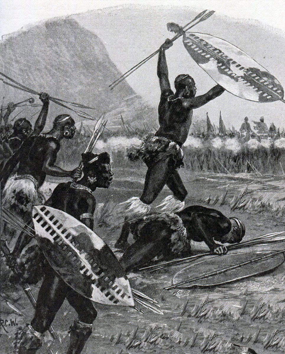 Zulu attack at the Battle of Isandlwana on 22nd January 1879 in the Zulu War: picture by Richard Caton Woodville
