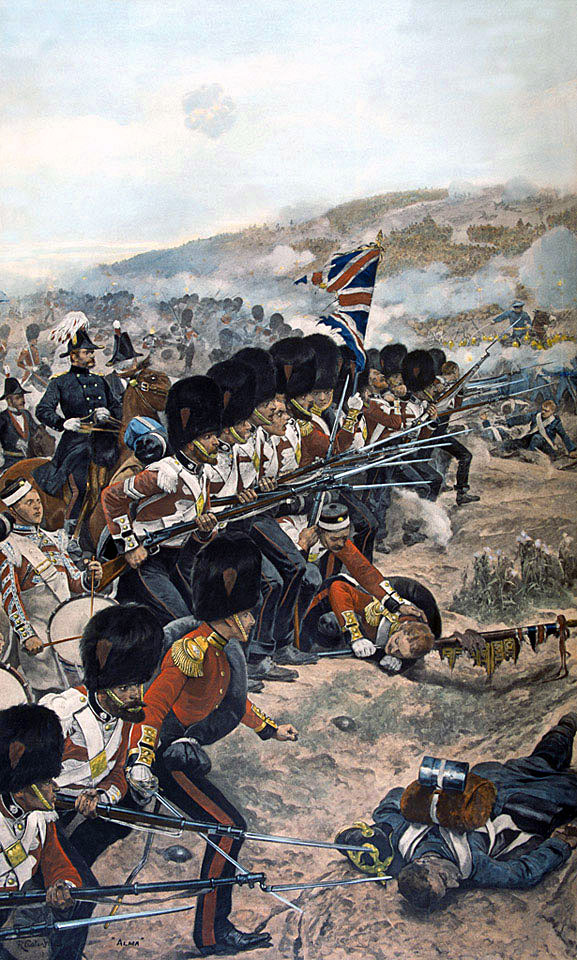 Coldstream Guards at the Battle of the Alma on 20th September 1854 during the Crimean War: picture by Richard Caton Woodville