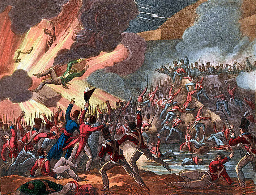Explosion of the French expence magazine behind the Great Breach on 31st August 1813 in the Storming of San Sebastian between 11th July and 9th September 1813 in the Peninsular War