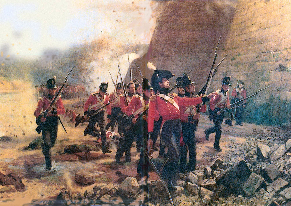 Lieutenant Maguire of the 4th King's Own Regiment leading the Forlorn Hope in the assault of 31st August 1813 in the Storming of San Sebastian between 11th July and 9th September 1813 in the Peninsular War: picture by JP Beadle