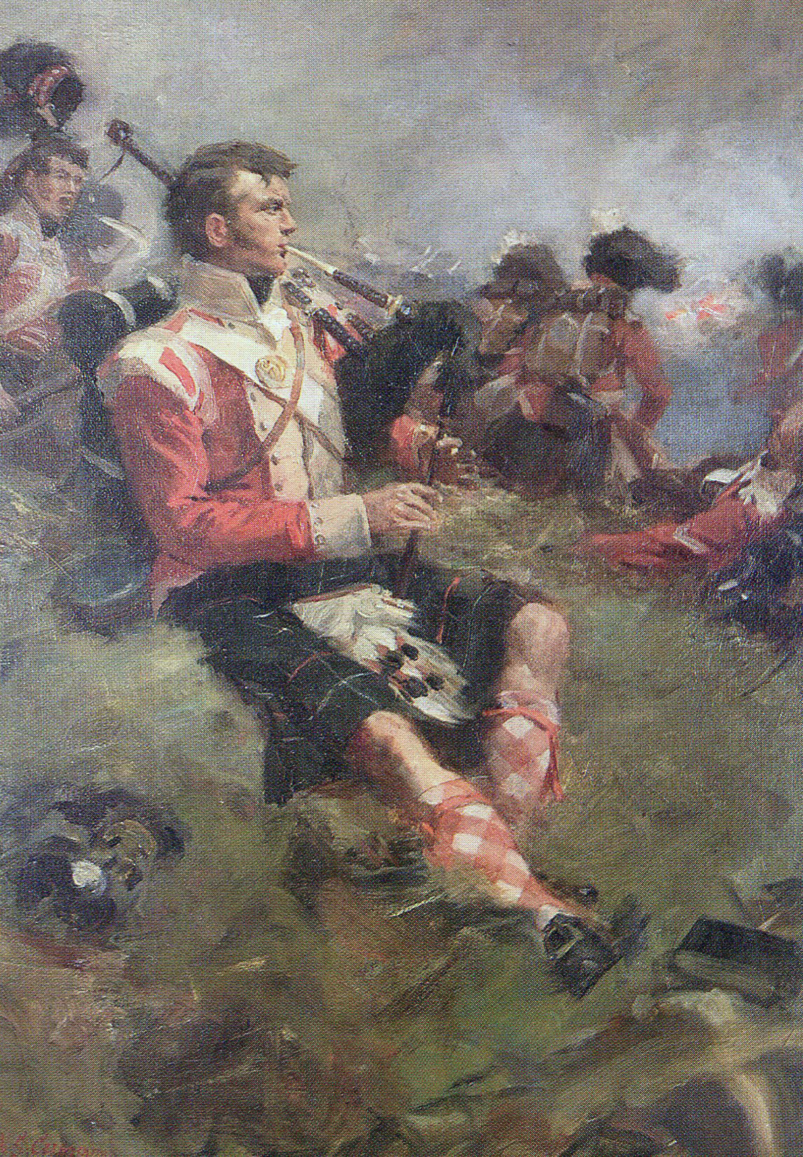 Piper Clark of 71st Highland Light Infantry at the Battle of Vimeiro on 21st August 1808 in the Peninsular War: picture by William Skeoch Cumming