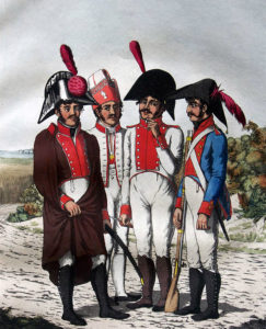 Spanish infantry: Battle of the Pyrenees fought between 25th July and 2nd August 1813 in the western Pyrenees Mountains, during the Peninsular War: picture by the Suhls