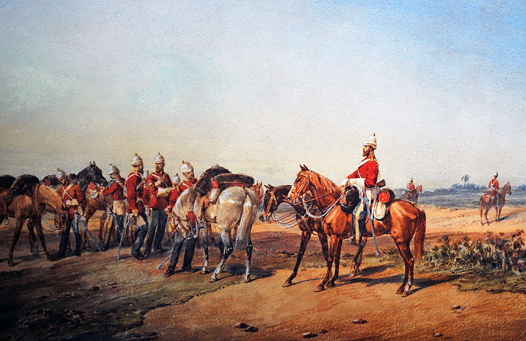 3rd Dragoon Guards in Abyssinia: Battle of Magdala on 13th April 1868 in the Abyssinian War: picture by Orlando Norie