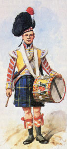 Drummer of 92nd Gordon Highlanders: Battle of the Pyrenees fought between 25th July and 2nd August 1813 in the western Pyrenees Mountains, during the Peninsular War: picture by Richard Simkin
