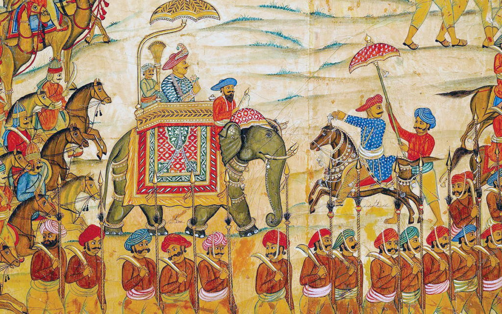 Tipu Sultan riding into battle on his elephant:  Storming of Seringapatam on 4th May 1799 in the Fourth Mysorean War