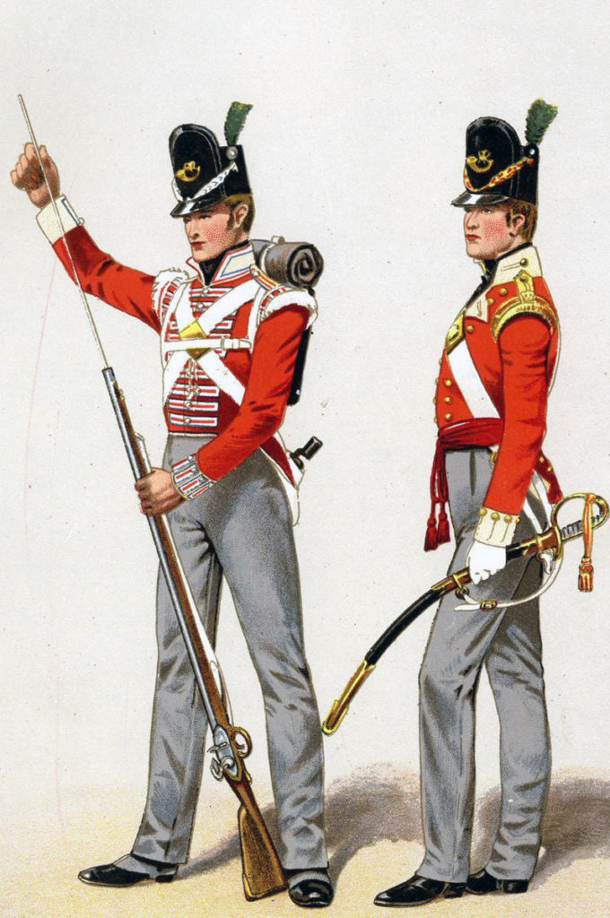 Soldier and Officer of British Light Infantry: Battle of Orthez on 27th February 1814 in the Peninsular War