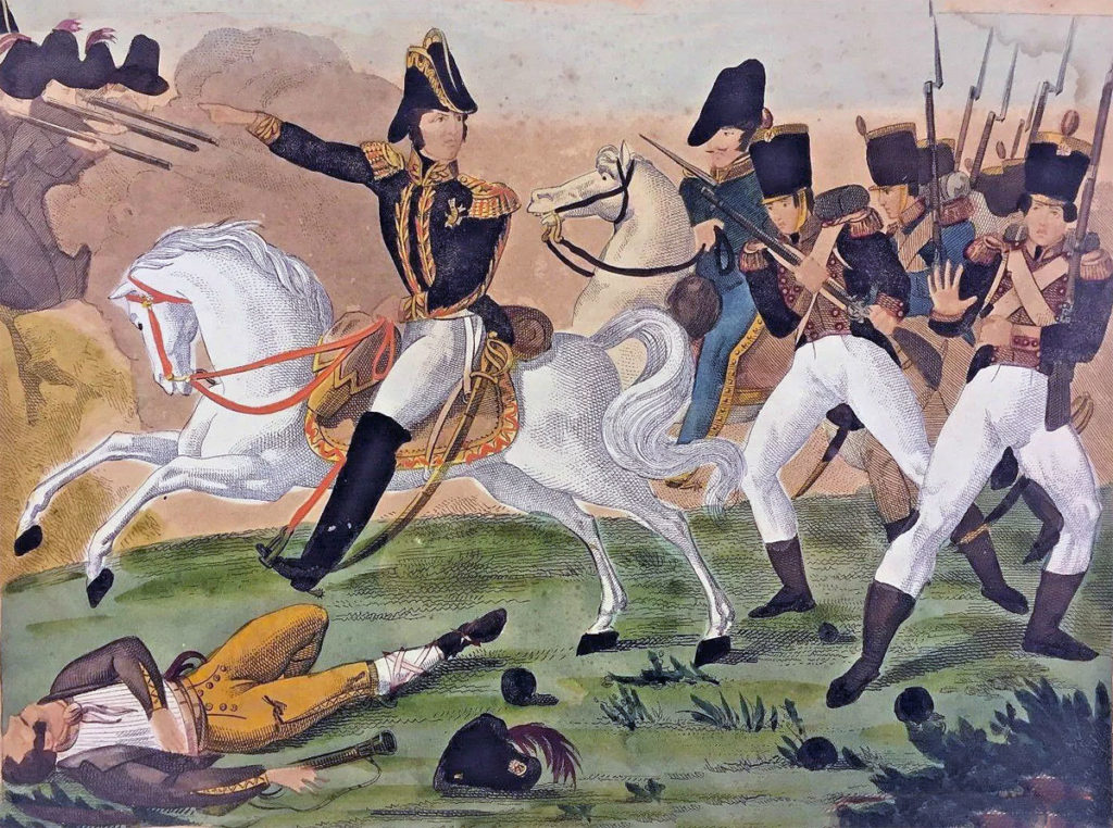 General Foy leading his men in battle: Battle of Orthez on 27th February 1814 in the Peninsular War