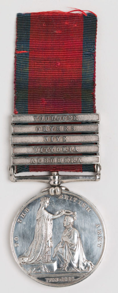 Military General Service Medal 1848 with clasp for Orthez, awarded to a soldier of the 13th Light Drgoons: Battle of Orthez on 27th February 1814 in the Peninsular War