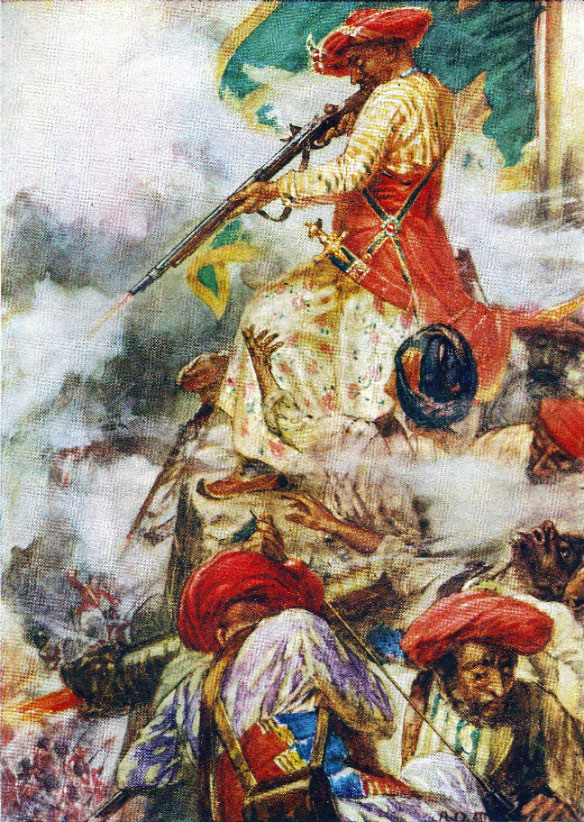 Tipu Sultan on the ramparts during the Storming of Seringapatam on 4th May 1799 in the Fourth Mysore War