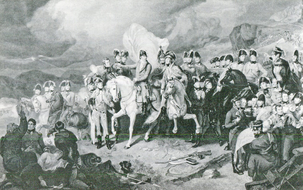 Wellington and his staff on the Great Rhune during the Battle of the Nivelle on 10th November 1813 during the Peninsular War