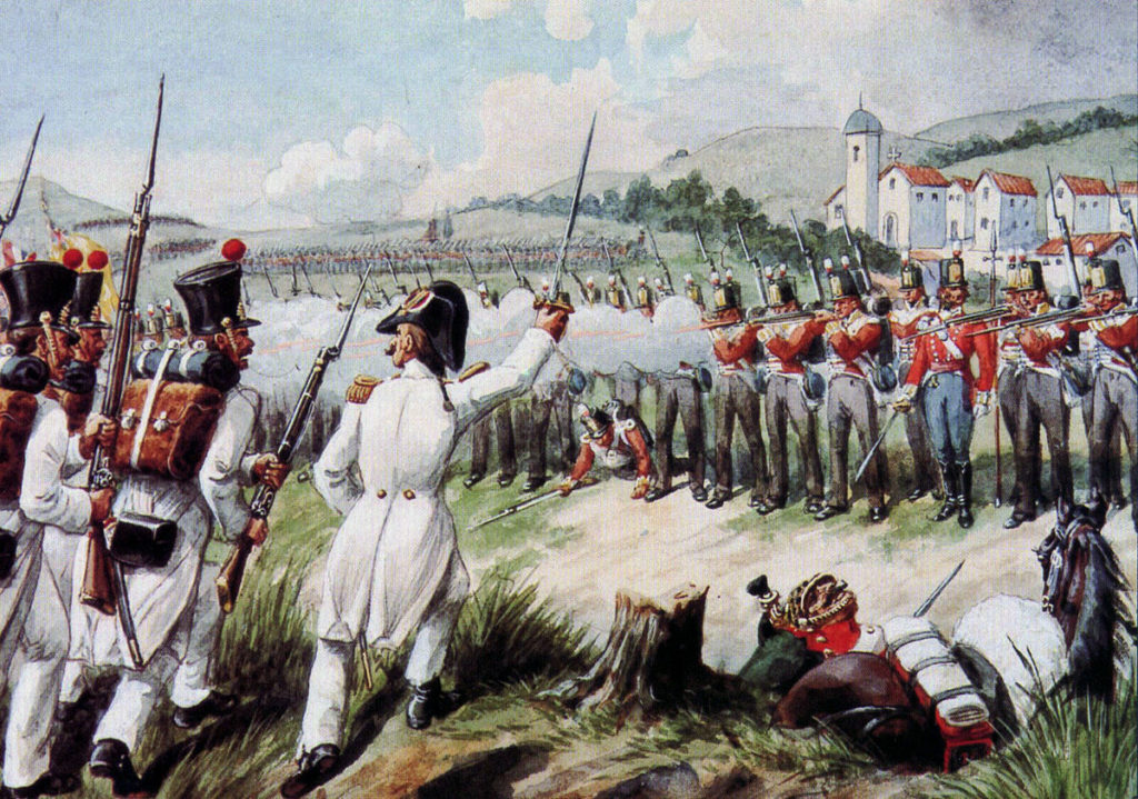 29th Regiment at the Battle of Vimeiro  on 21st August 1808 in the Peninsular War: picture by Richard Simkin