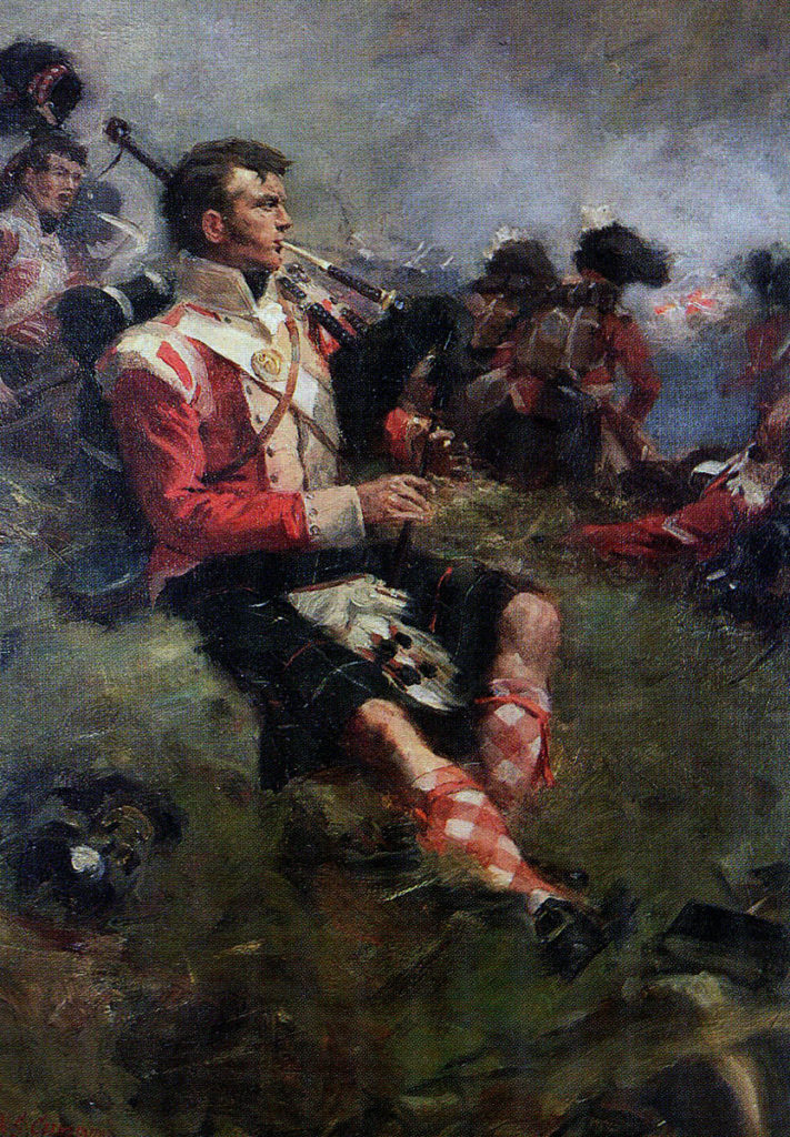 Piper Clarke of 71st Highland Light Infantry at the Battle of Vimeiro on 21st August 1808 in the Peninsular War: picture by William Skeoch Cumming