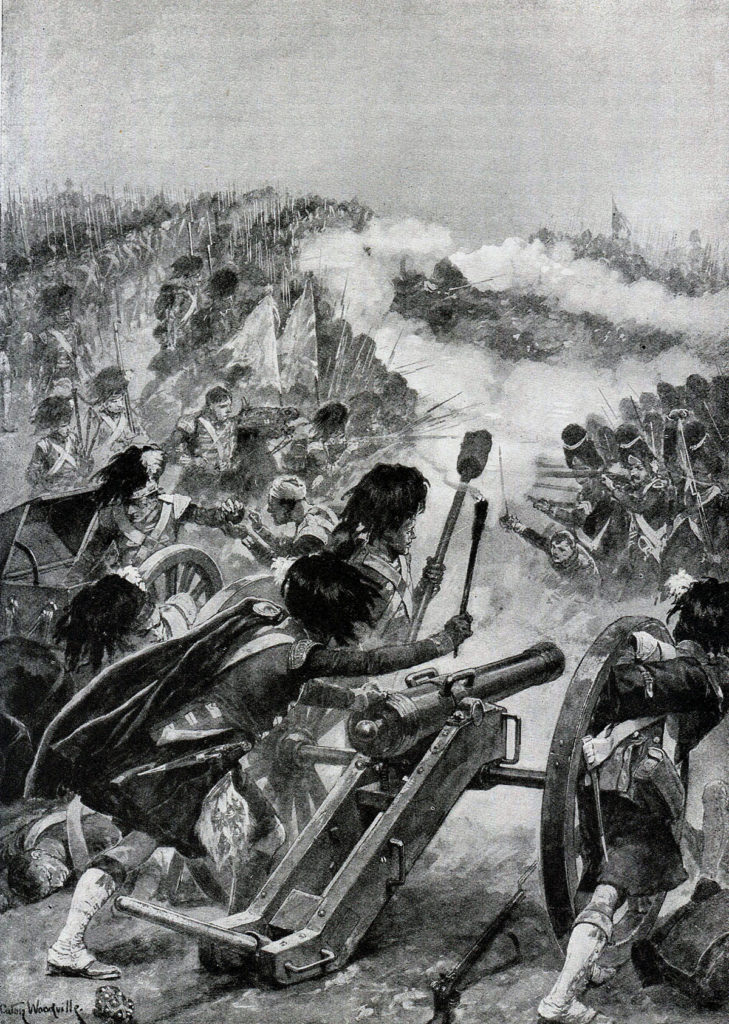 71st Highlanders turning the captured French guns on Brennier’s brigade at the Battle of Vimeiro on 21st August 1808 in the Peninsular War: picture by Richard Caton Woodville