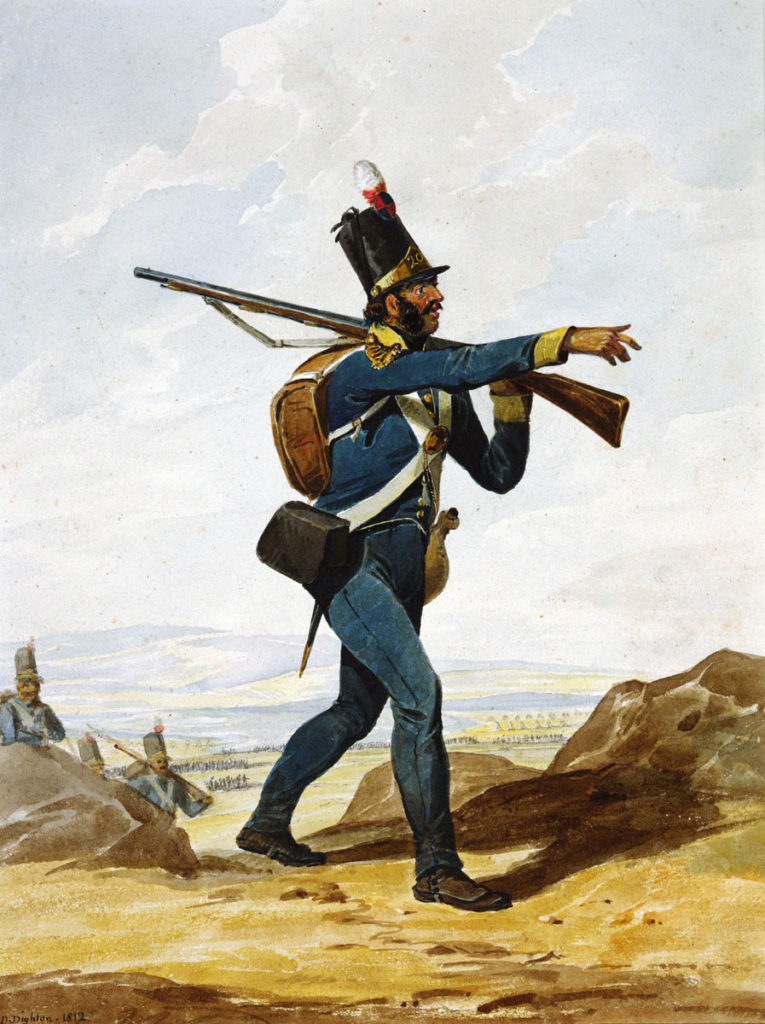 Portuguese Infantryman: Battle of Vimeiro on 21st August 1808 in the Peninsular War: picture by Denis Dighton