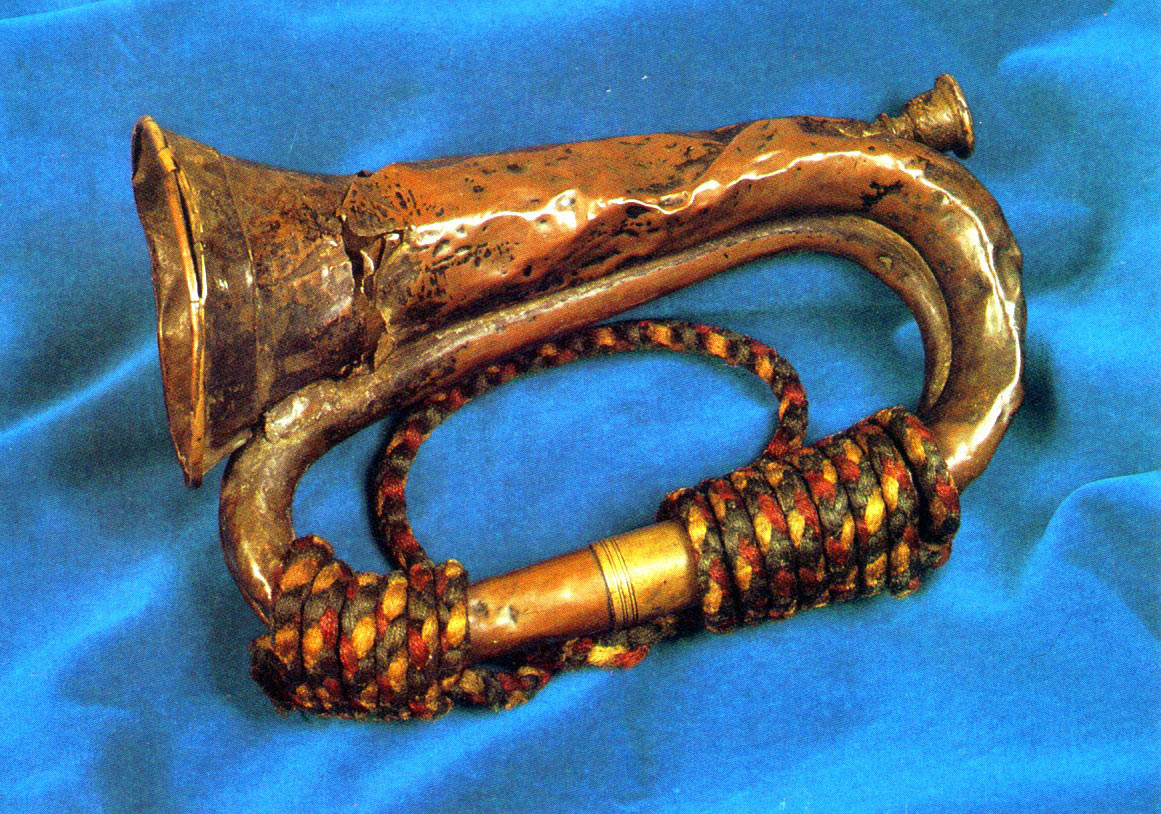 Balaclava bugle carried by Trumpeter William Brittan of the 17th Lancers in the Charge at the Battle of Balaclava on 25th October 1854 in the Crimean War