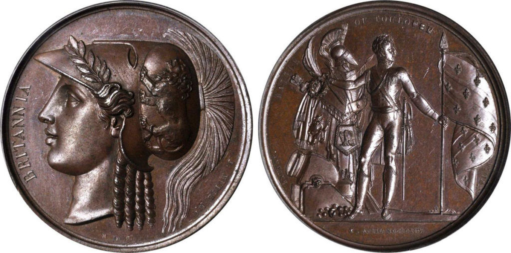 Bronze Medal issued in London commemorating the Battle of Toulouse on 10th April 1814 in the Peninsular War