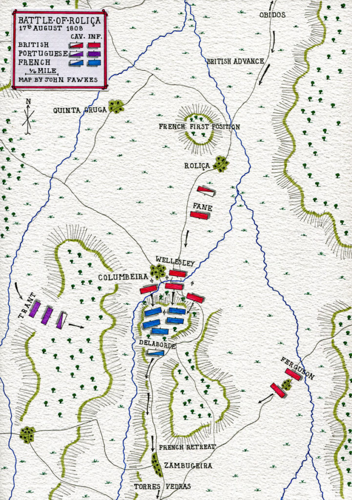 Map of the Battle of Roliça on 17th August 1808 in the Peninsular War: map by John Fawkes