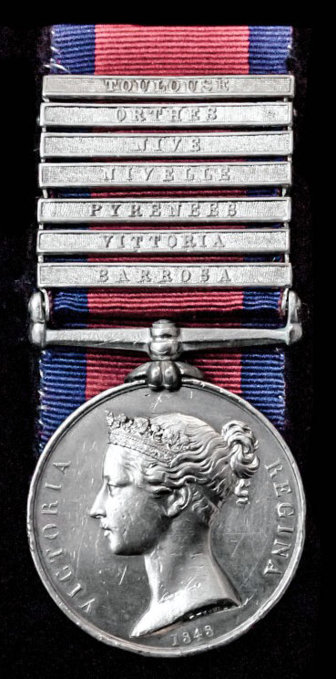 Military General Service Medal 1848 with the clasp for the Battle of the Nive on 11th December 1813 in the Peninsular War