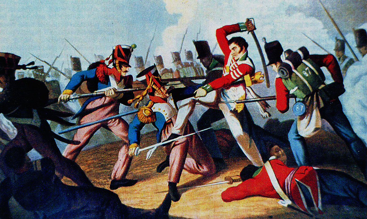 Sergeant Masterson of the 87th Regiment capturing the eagle of the French 8th of the Line at the Battle of Barossa on 5th March 1811 in the Peninsular War