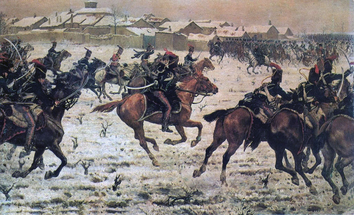 British 15th Hussars charging the French cavalry at the Battle of Sahagun on 21st December 1808 in the Peninsular War