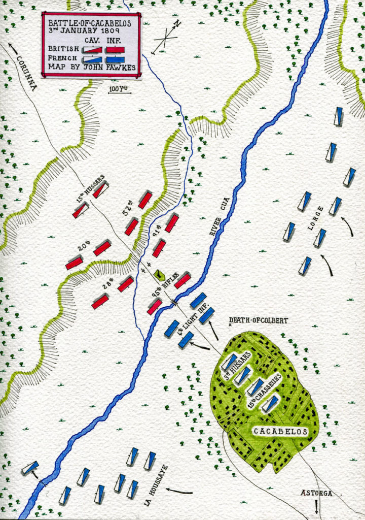 Map of the Battle of Cacabelos on 3rd January 1809 in the Peninsular War: map by John Fawkes