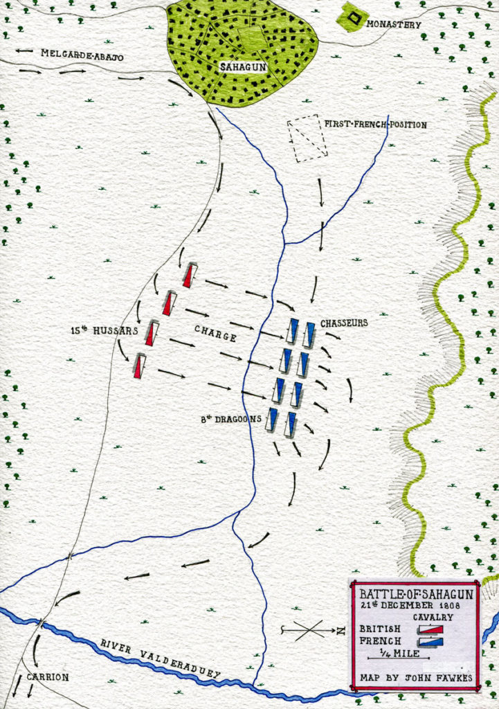 Map of the Battle of Sahagun on 21st December 1808 in the Peninsular War: map by John Fawkes