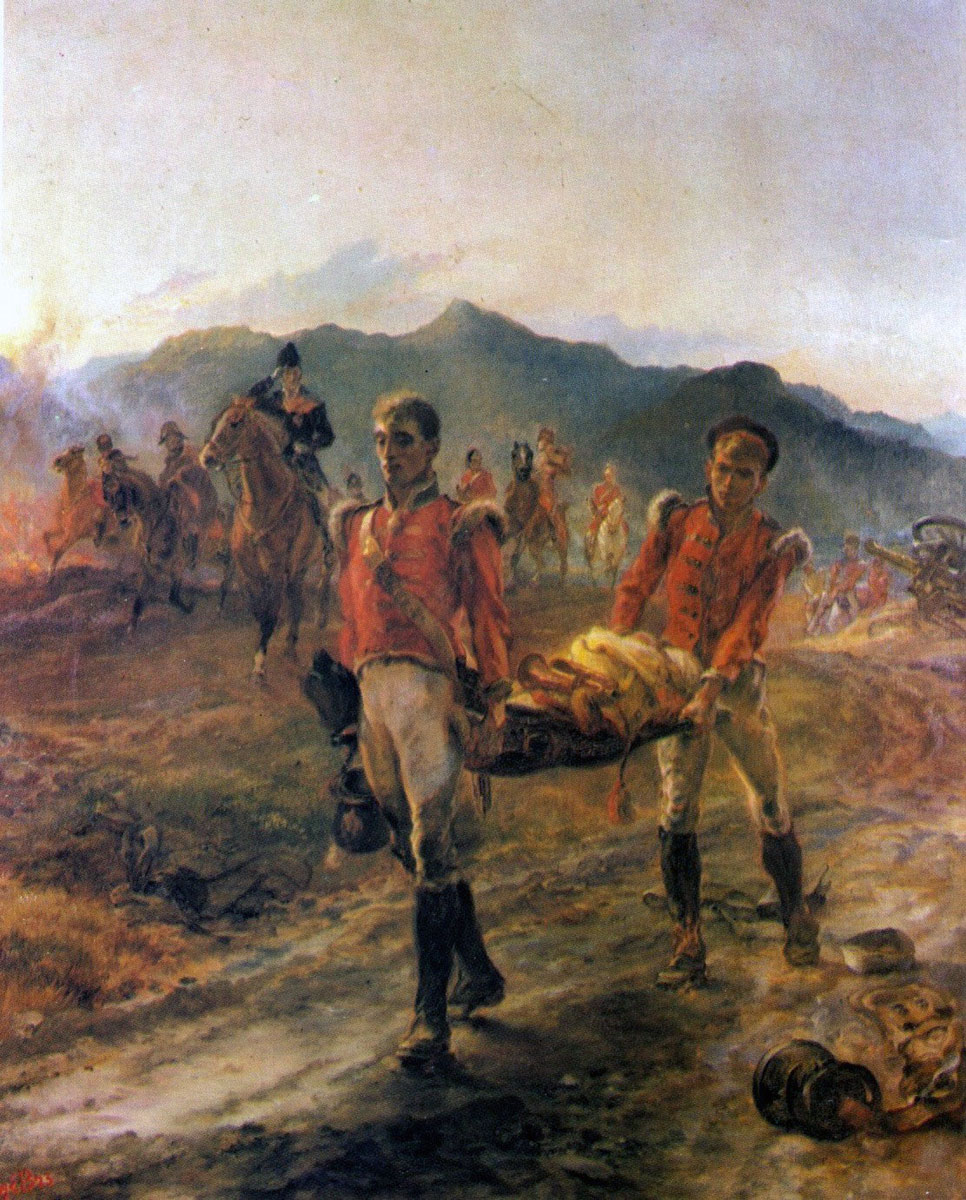 43rd Regiment collecting the dead after the Battle of Talavera on 28th July 1809 in the Peninsular War: picture by Lady Butler