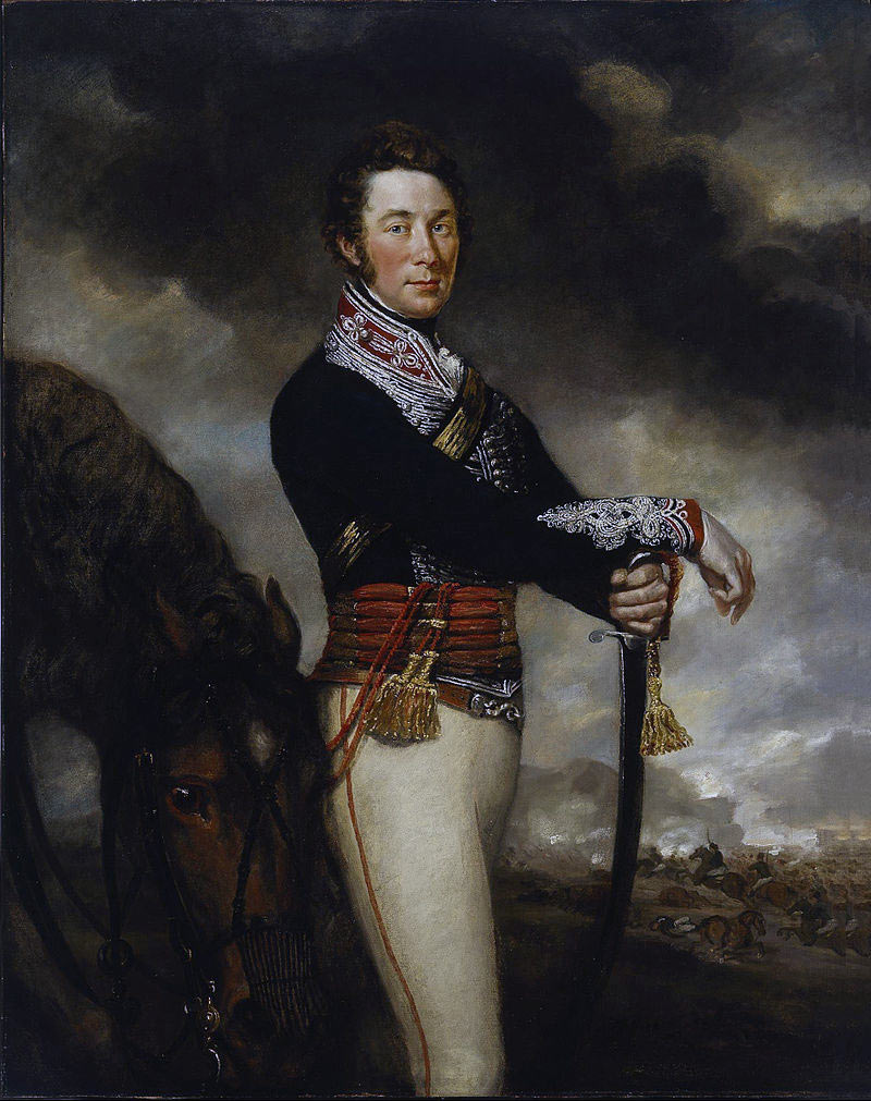 Captain Peter Hawker 14th King’s Light Dragoons wounded at the Battle of the Passage of the Douro on 16th May 1809 in the Peninsular War: picture by James Northcote