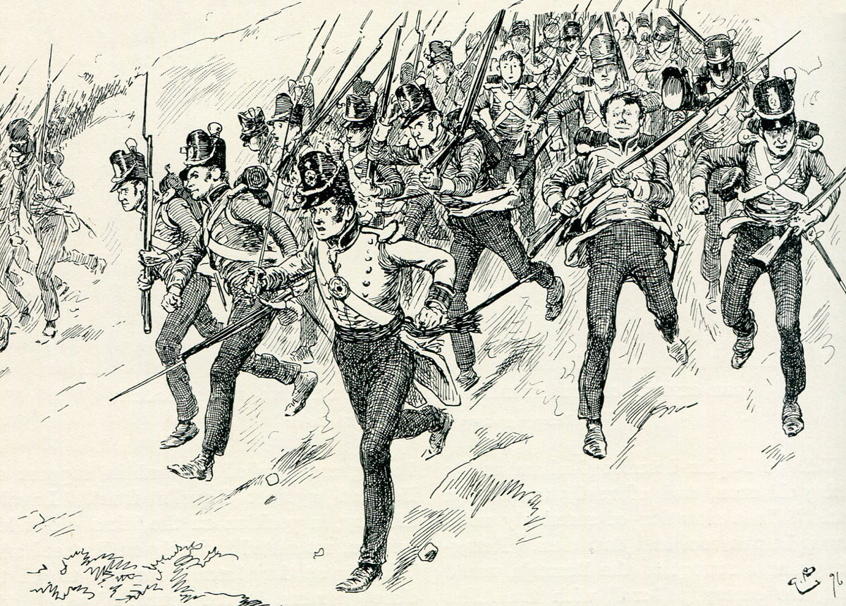 British Foot Guards attacking at the Battle of Barossa or Chiclana fought on 5th March 1811 in the Peninsular War