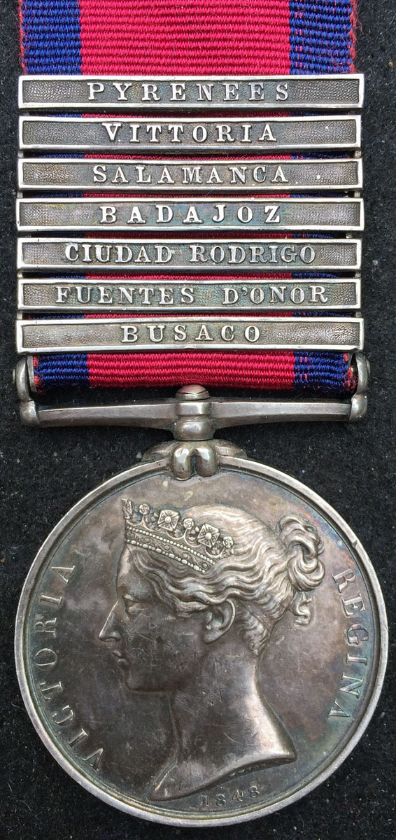 General Service Medal with clasp for Battle of Busaco on 27th September 1810 in the Peninsular War: awarded to Captain Costley of the 1st/45th Regiment, the 'Old Stubborns'