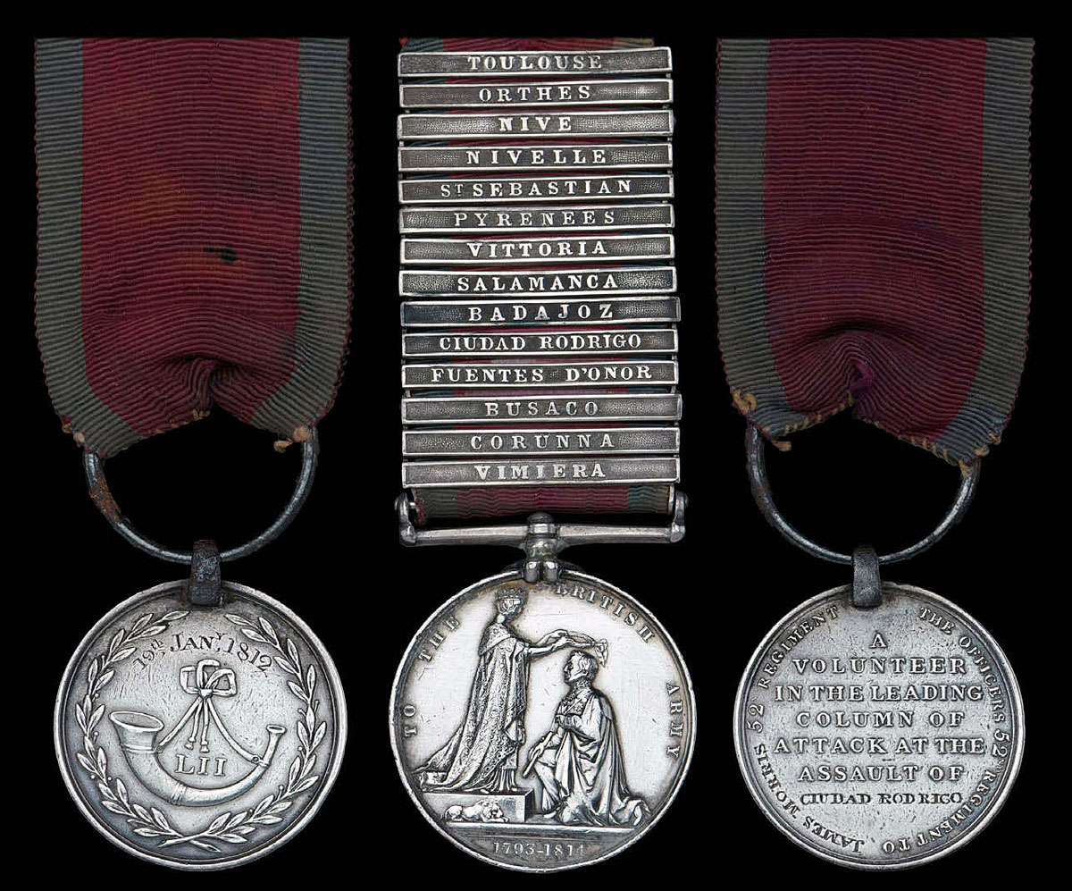 'Forlorn Hope' Medal and GSM awarded to James Morris of 52nd: Storming of Ciudad Rodrigo on 19th January 1812 in the Peninsular War
