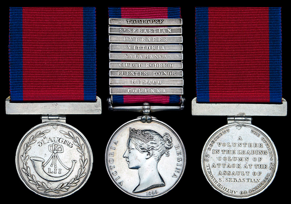 MGSM and Regimental 'Forlorn Hope' Medal awarded to Private Arthur Hammell of 52nd Light Infantry for the Storming of San Sebastian between 11th July and 9th September 1813 in the Peninsular War