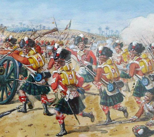 92nd Highland Regiment: Battle of Almaraz on 19th May 1812 in the Peninsular War: picture by Richard Simkin