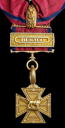 Gold Medal Cross awarded to Lieutenant Colonel Aylmer for the Battle of Busaco on 27th September 1810 in the Peninsular War
