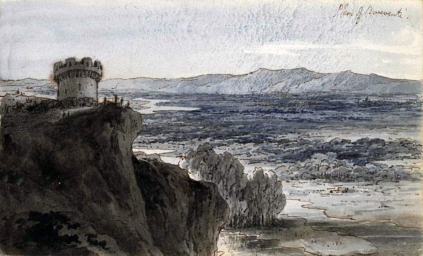 Plain of Benavente: Battle of Benavente on 29th December 1808 in the Peninsular War: water colour sketch by Robert Kerr Porter