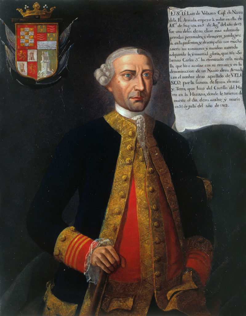 Don Luis Vicente de Velasco, commander of El Morro Castle: Capture of Havana in August 1762 during the Seven Years War: picture by Joshua Reynolds: Keppel points at El Morro Castle stormed by British troops on 30th July 1762