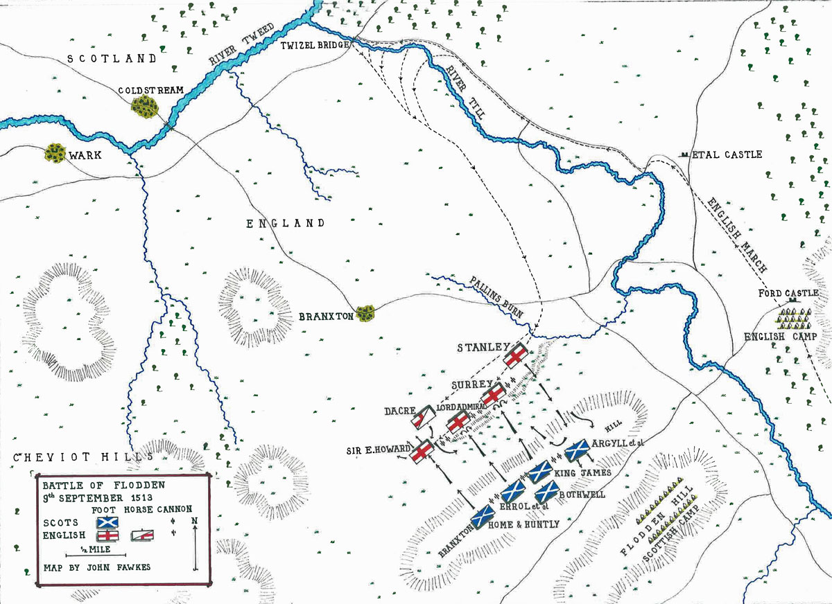 Map of the Battle of Flodden on 9th September 1513: map by John Fawkes