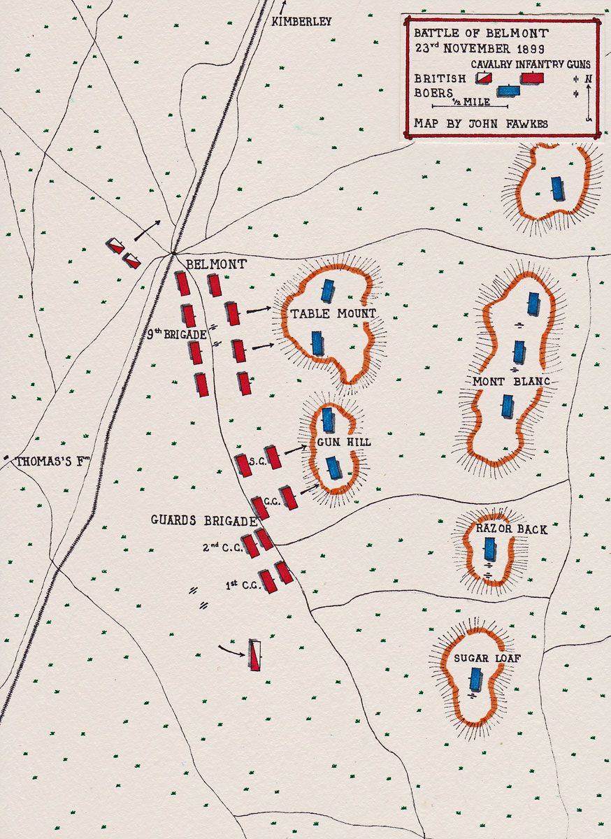 Map of the Battle of Belmont, fought on 23rd November 1899 in the Great Boer War: map by John Fawkes