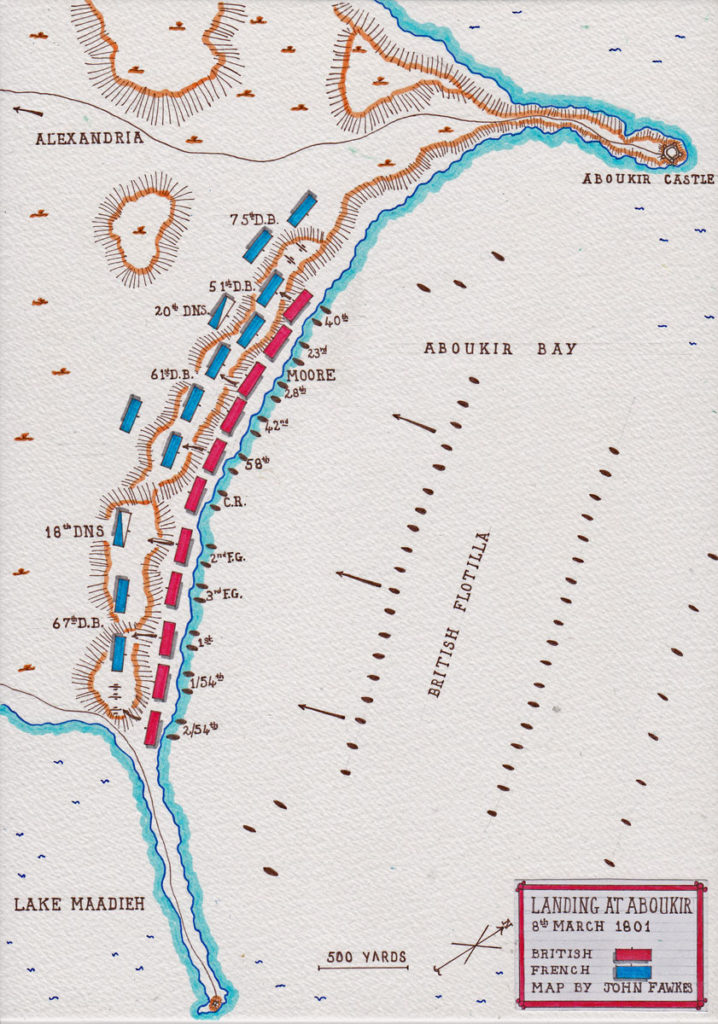 British landing in Aboukir Bay on 8th March 1801: Battle of Alexandria 8th to 21st March 1801: map by John Fawkes