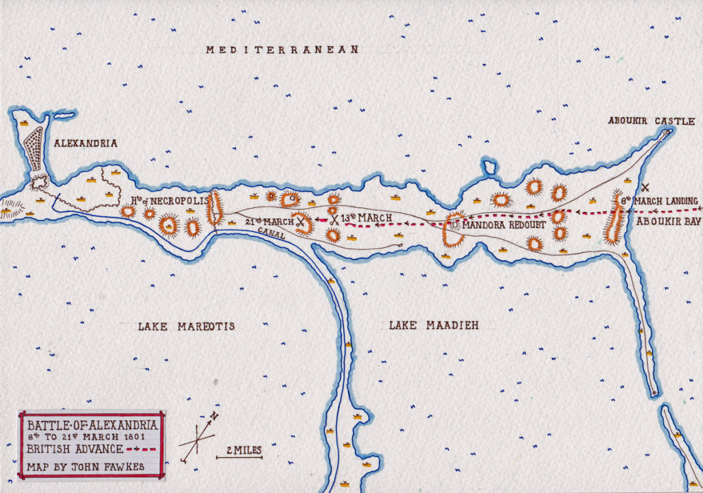 Battle of Alexandria 8th to 21st March 1801: map by John Fawkes