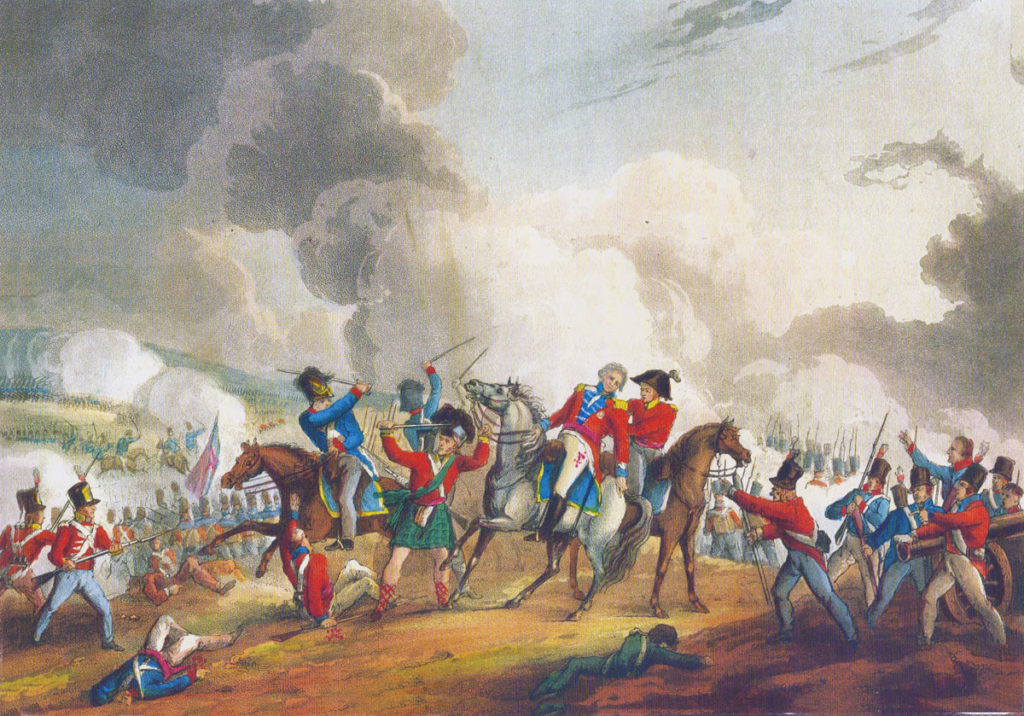 Fatal wounding of General Abercromby at the Battle of Alexandria on 21st March 1801: picture by J.J. Jenkins