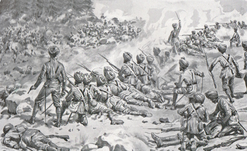 Rearguard under attack on 14th November 1897: Tirah, North-West Frontier of India