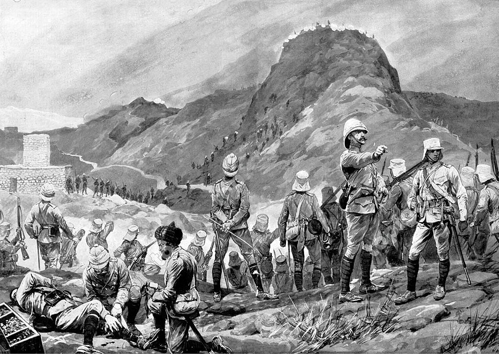 3rd Gurkhas clearing Gagra Heights on the Samana Ridge: Tirah on the North-West Frontier of India: sketch by Lieutenant Colonel Pulley