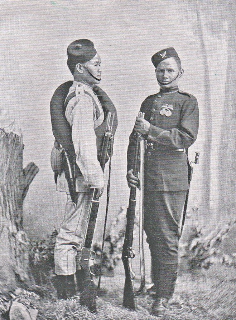 Gurkha soldiers in field service dress and parade order: Tirah on the North-West Frontier of Indian 1897