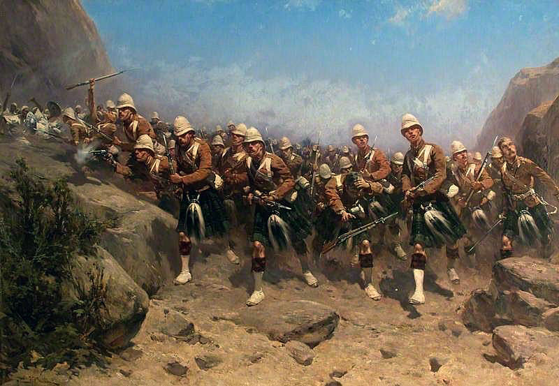 Gordon Highlanders at the Battle of Dargai on 18th October 1897: Tirah North-West Frontier of India: picture by Hermanus Willem Koekke
