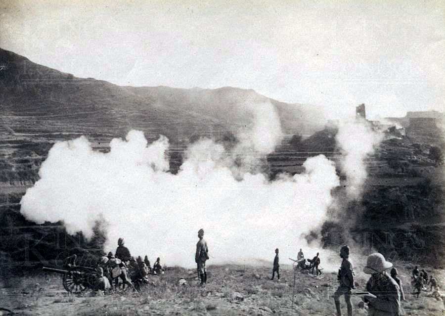 Bombardment during the storming of Arhanga Pass on 31st October 1897: Tirah, North-West Frontier of India