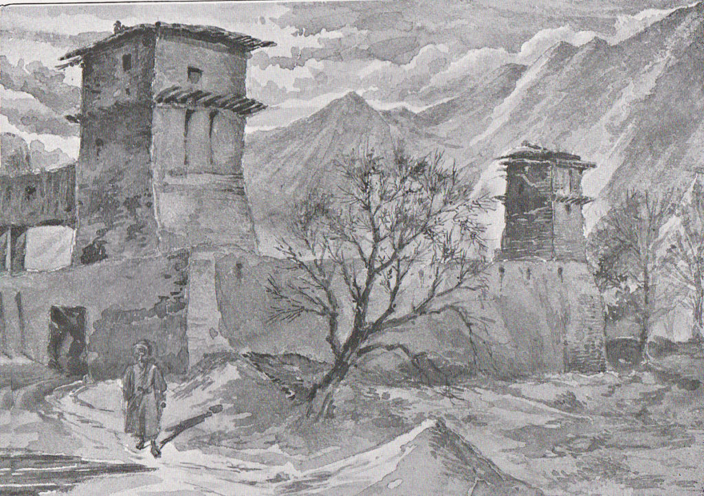 Fortified tribal towers in the Tirah on the North-West Frontier of India 1897