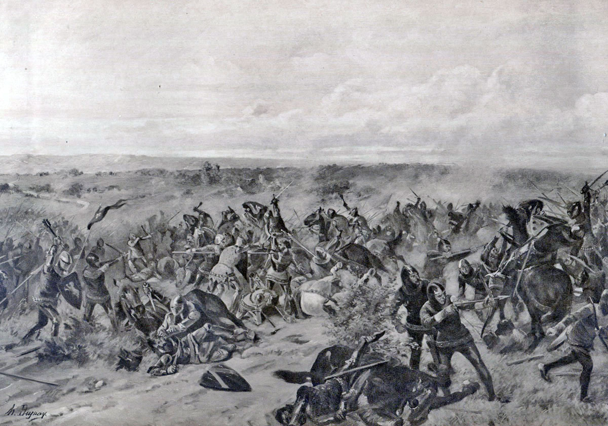 Battle of Creçy on 26th August 1346 in the Hundred Years War: picture by Henri Dupray