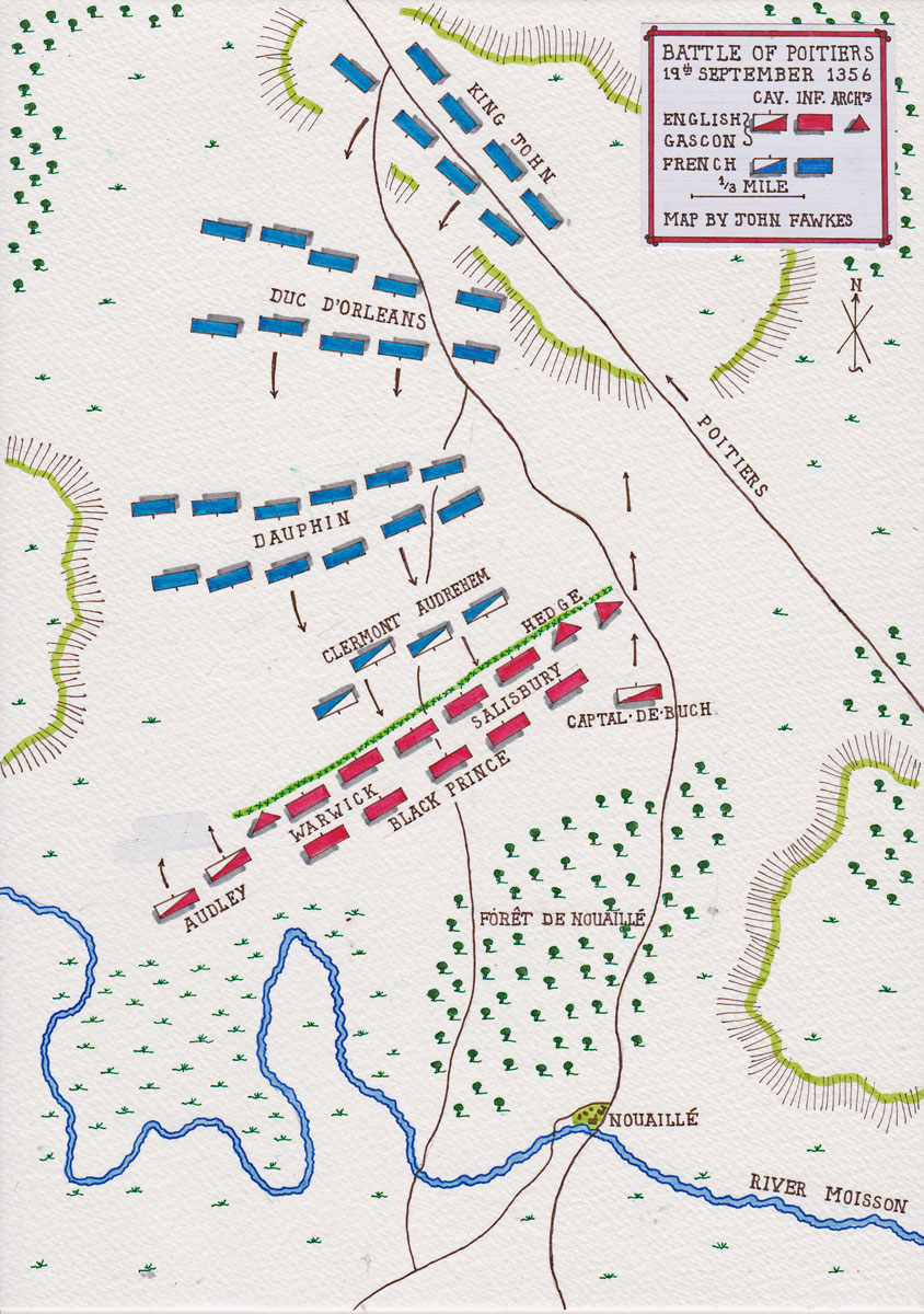 Battle of Poitiers on 19th September 1356 in the Hundred Years: map by John Fawkes
